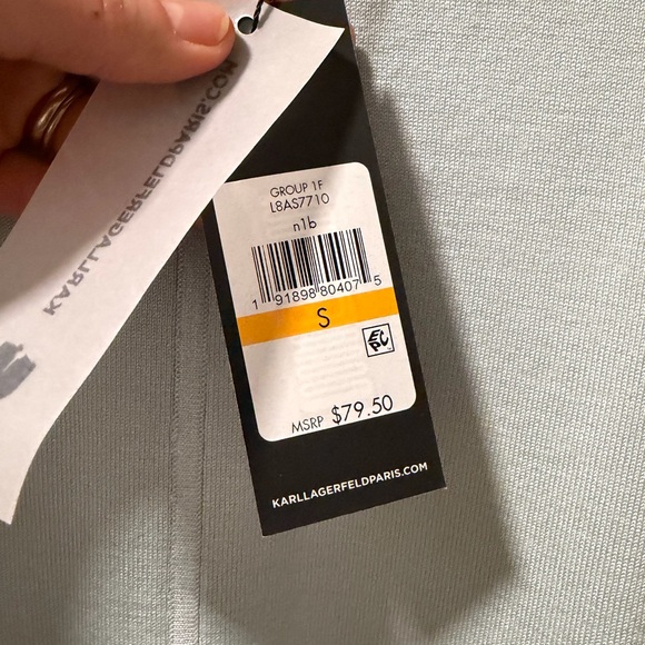 NWT Karl Lagerfeld Light Blue Pearl-Embellished Top, Sz S - Picture 4 of 8